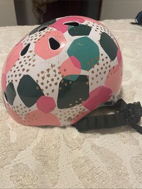 Children's Protective Helmet in Pink, Green & White - Fun Polka Design